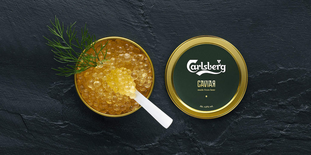 Caviar feito de cerveja pela Carlsberg, durante a Copa do Mundo da Rússia - Foto: Divulgação Carlsberg