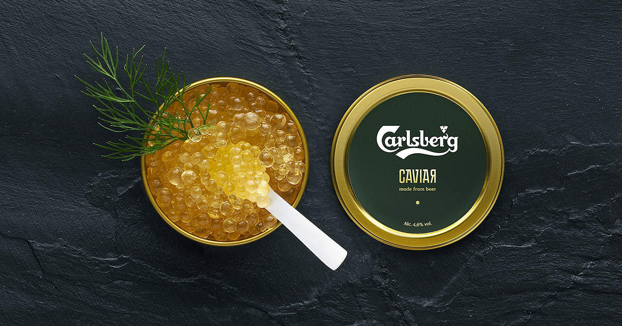 Caviar feito de cerveja pela Carlsberg, durante a Copa do Mundo da Rússia - Foto: Divulgação Carlsberg