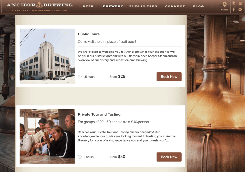 Tela mostra como é a compra do Tour no site da Anchor Brewing - Foto: Reprodução/Anchor Brewing
